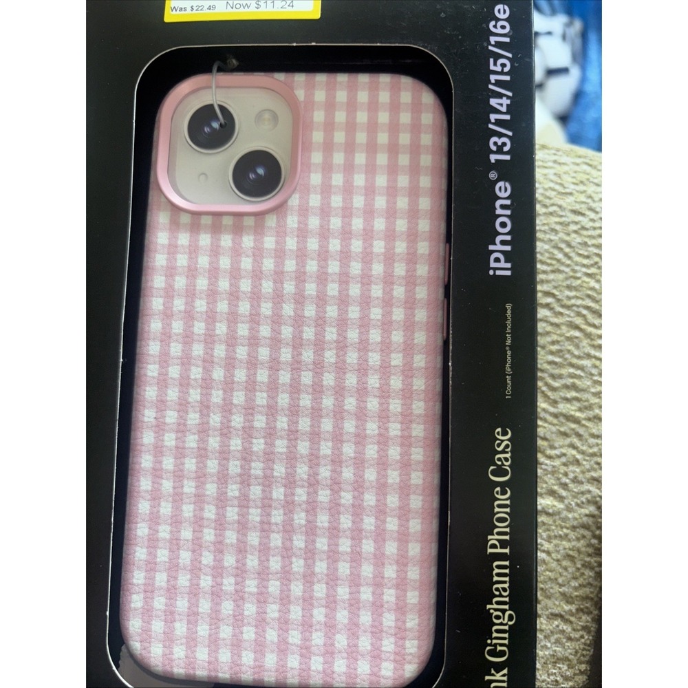 HELLO LUX IPHONE 13 14 15 16e CASE - Pink White Gingham